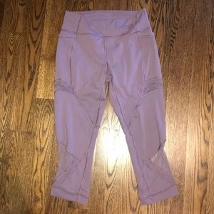 Lavender purple workout pants; cropped